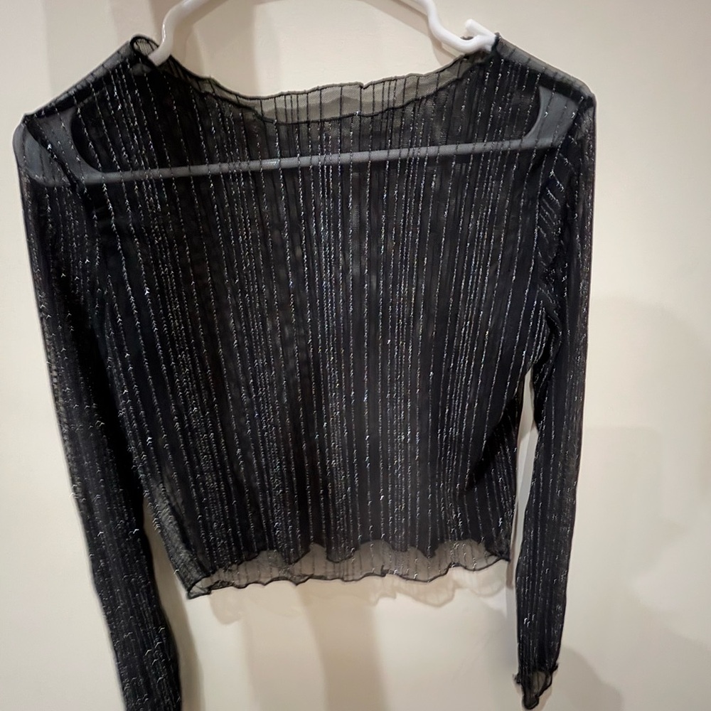 NWOT: Sheer Black Cute Glittery Long Sleeve Tee